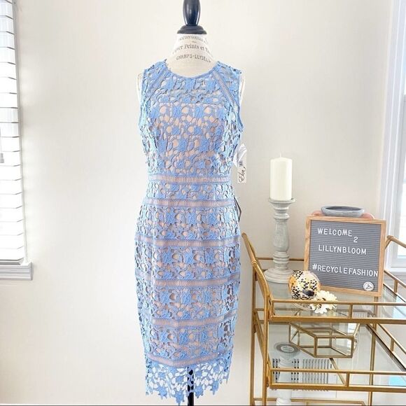 Eliza J NWT lace overlay blue sheath Dress size 10 - Picture 4 of 7